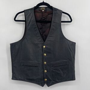 Hog Skin Black Solid Bikers Leather Waistcoat Club Classic Biker Vest Size 42